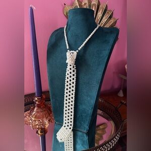 1960's Serving Business Faux Pearl Necktie Necklace Hong Kong